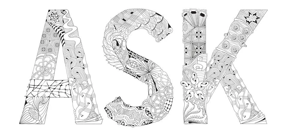 Word ASK for coloring. Vector decorative zentangle object Stock Illustration