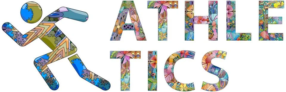 Word ATHLETICS. Vector zentangle object for decoration Stock Illustration