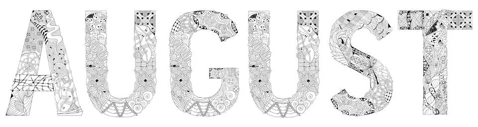 Word AUGUST for coloring. Vector decorative zentangle object Stockillustratie