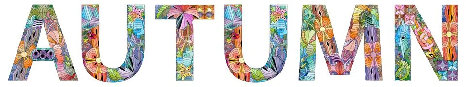 Word AUTUMN. Vector zentangle object for decoration Stock Illustration