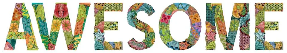 Word AWESOME. Vector zentangle object for decoration Illustration