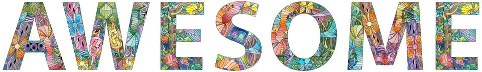 Word AWESOME. Vector zentangle object for decoration Stock Illustration