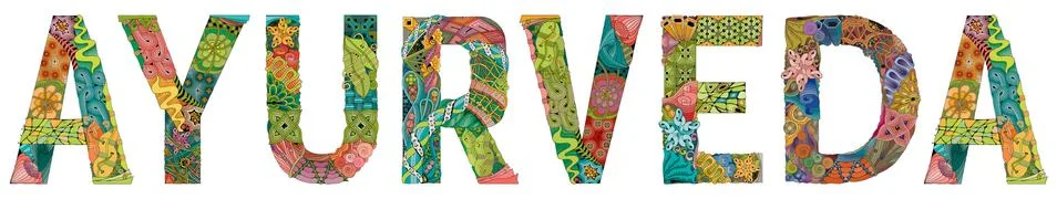 Word AYURVEDA. Vector zentangle object for decoration Stock Illustration