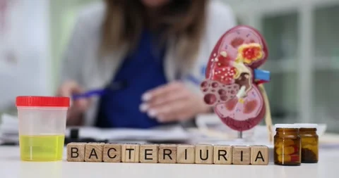 Word Bacteriuria on cubes by urine sample and kidney in clinic 库存影片 314117505