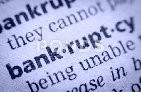Word bankruptcy in glossary, super macro Stock Photos
