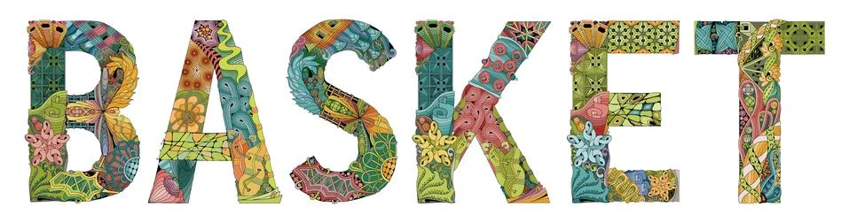 Word BASKET. Vector zentangle object for decoration Stockillustratie