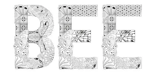 Word BEE for coloring. Vector decorative zentangle object Stock Illustration