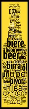 Word Beer in different languages Stock Photos