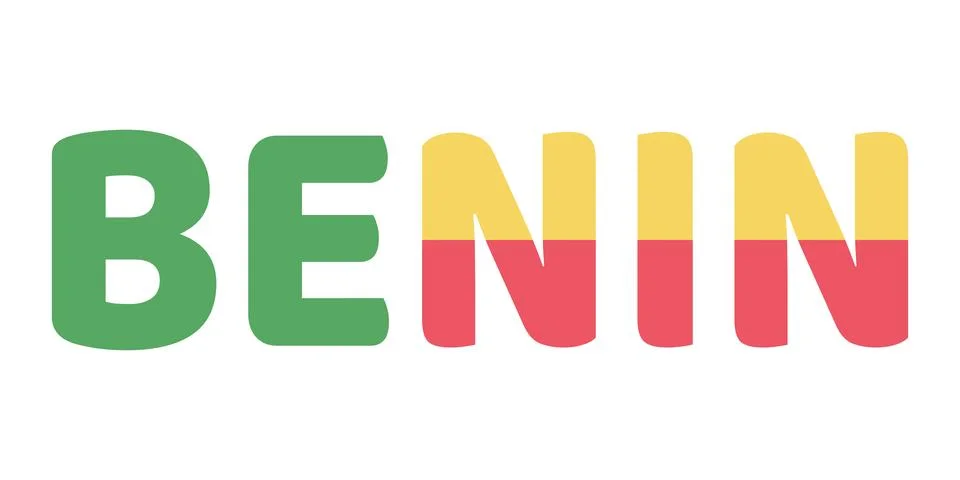 The word BENIN is displayed in large, bold letters. The letters are colored.. Stock Illustration