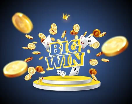 The word Big Win, surrounded by a luminous frame and attributes of gambling,  Stock Illustration