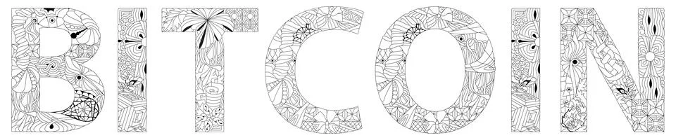 Word BITCOIN for coloring. Vector decorative zentangle object Illustrazione stock