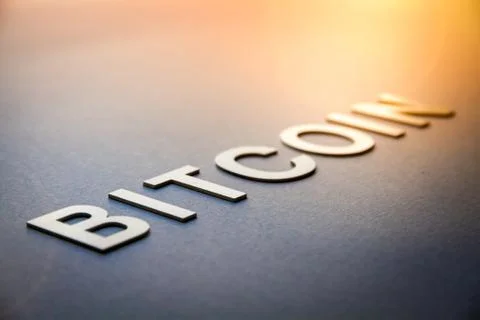 Word bitcoin written with white solid letters Foto stock