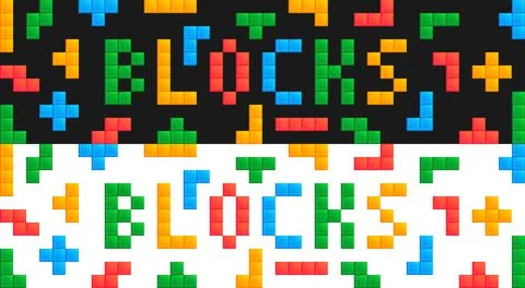Word Blocks lined with Tetris cubes. Figures from retro video game Stock Illustration