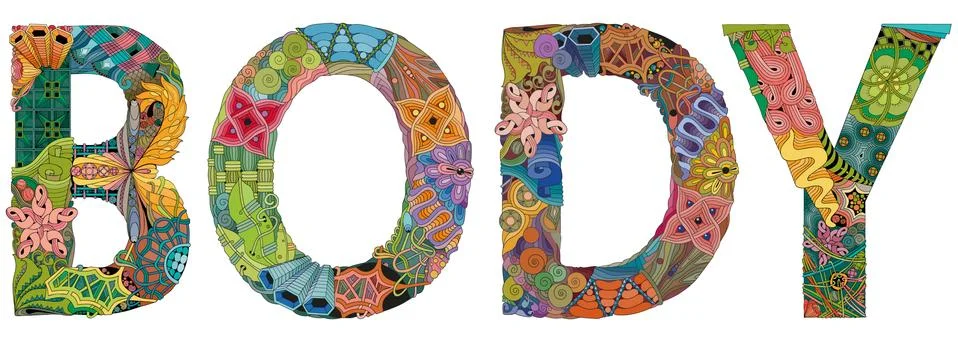 Word BODY. Vector zentangle object for decoration Stock Illustration