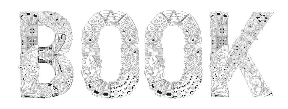 Word BOOK for coloring. Vector decorative zentangle object Иллюстрация