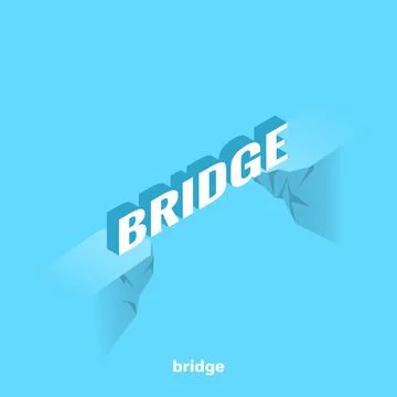 Word bridge over a cliff between two rocks, isometric image Ilustração Stock