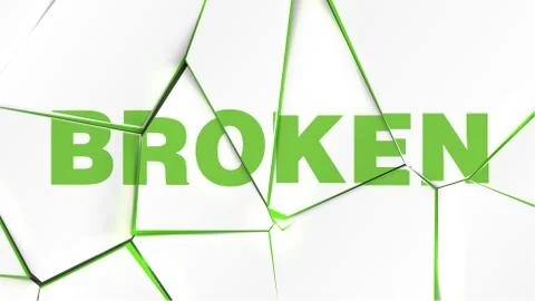 Word of 'BROKEN' on a broken white surface, vector illustration Stock Illustration