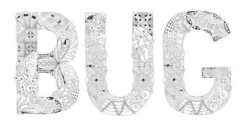 Word BUG for coloring. Vector decorative zentangle object Stock Illustration