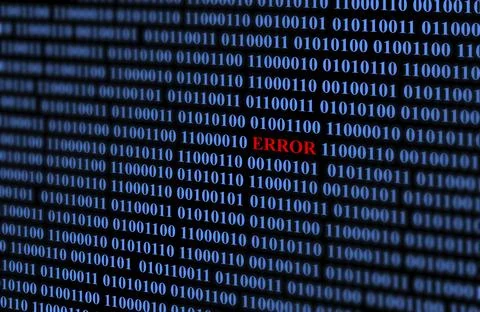 Word bug red on background Binary code blue numbers on black Foto stock