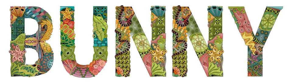 Word BUNNY. Vector decorative zentangle object Stock Illustration