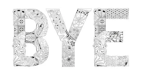 Word BYE for coloring. Vector decorative zentangle object Ilustración de archivo