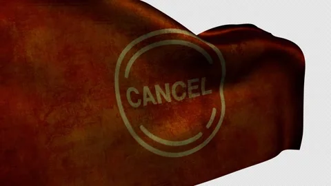 The word Cancel within a circle on a fluttering, worn flag Stock Footage 341979570
