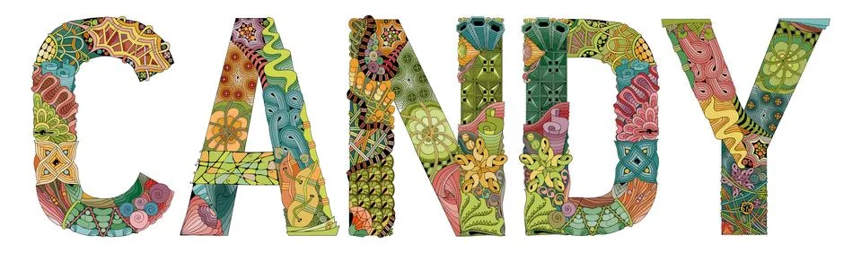 Word CANDY. Vector decorative zentangle object Illustrazione stock