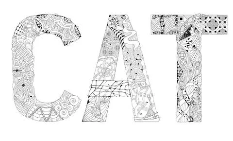 Word cat for coloring. Vector decorative zentangle object Ilustração Stock