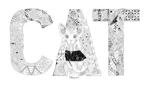 Word cat for coloring. Vector decorative zentangle object Stock Illustration