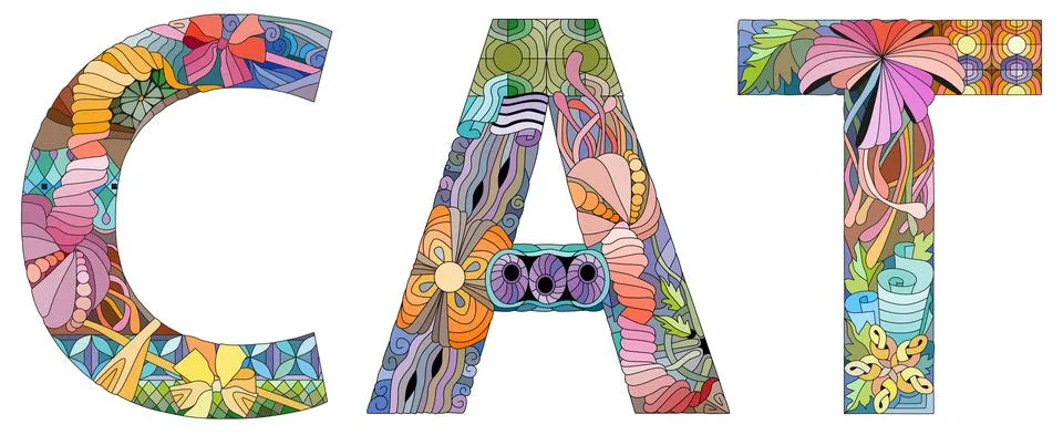 Word CAT. Vector decorative zentangle object 스톡 일러스트