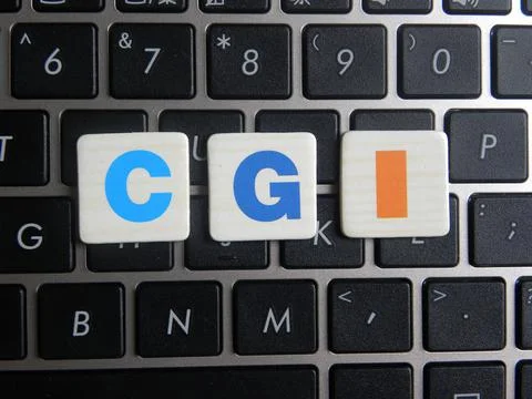 Word CGI (Computer Generated Imagery) on keyboard background 写真素材