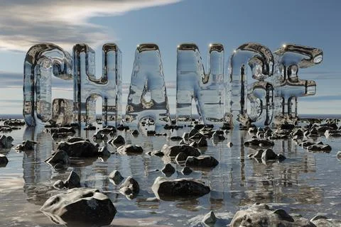 The word change consisting of ice in melt water and stony ground Stock Illustration