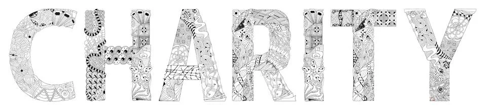 Word CHARITY. Vector zentangle object for coloring Stock Illustration
