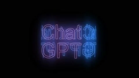 Word chatGPT in 3d rotation. Text with animated neon lines with red and blue Stock Footage 232633397