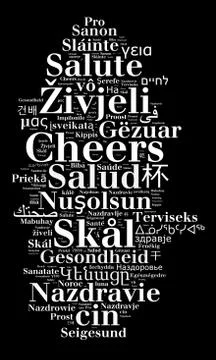 Word Cheers in different languages Stock Photos