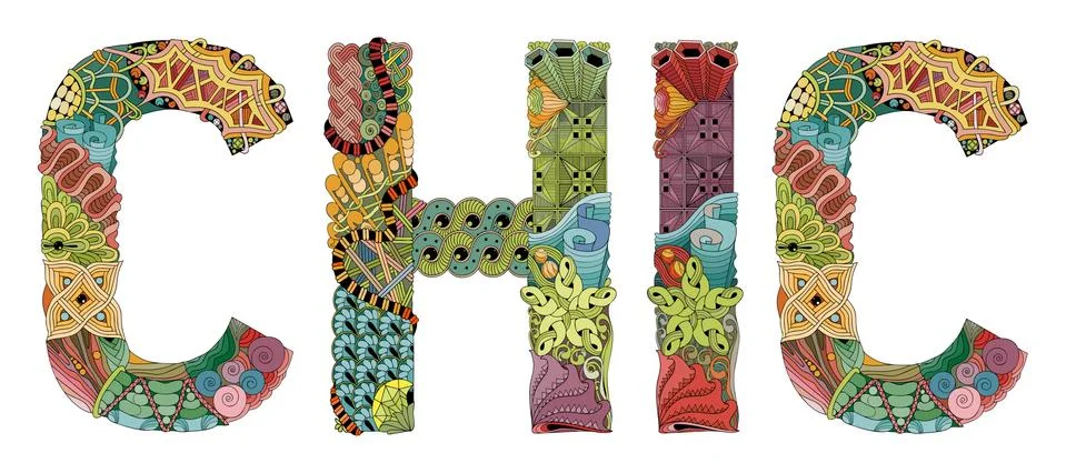 Word CHIC. Vector decorative zentangle object for decoration Иллюстрация