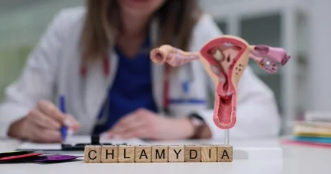 Word Chlamydia written with cubes near uterus teaching tool Stock Footage 313293911