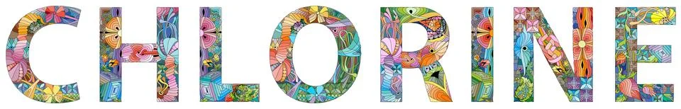 Word CHLORINE. Vector zentangle object for decoration Stock Illustration