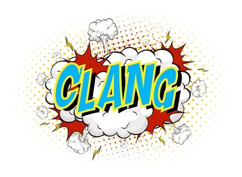 Word Clang on comic cloud explosion background イラスト素材