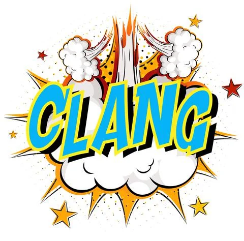 Word Clang on comic cloud explosion background Stock Illustration
