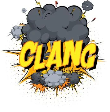 Word Clang on comic cloud explosion background Stock Illustration