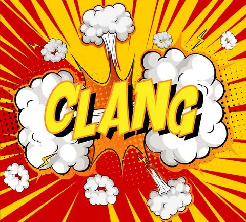 Word Clang on comic cloud explosion background イラスト素材