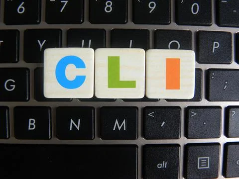 Word CLI (Command Line Interface) on keyboard background 스톡 사진