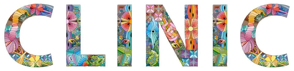 Word CLINIC. Vector zentangle object for decoration Stock Illustration