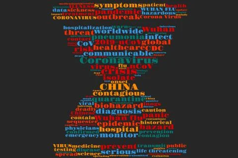 Word cloud about China's 2019-nCoV, Coronovirus outbreak Stock Illustration