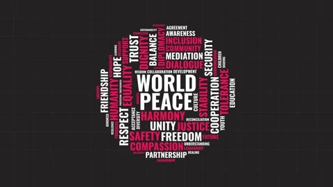 Word cloud about world peace and global harmony with typography animation Stock Footage 341683432