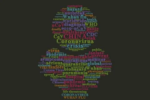 Word cloud about Wuhan flu, Coronavirus Stock Illustration