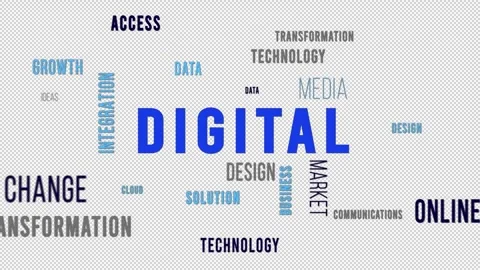 Word Cloud Alpha Backround DIGITAL Blue Side Stock Footage 291687464