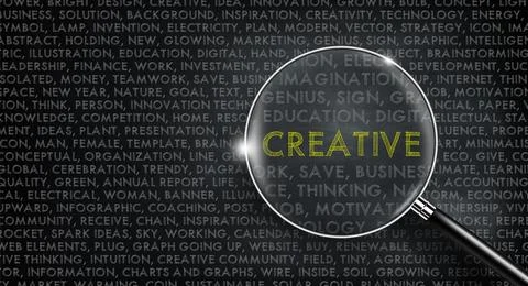 Word cloud and Creative word in yellow color on chalk board. Innovative idea Stock Illustration