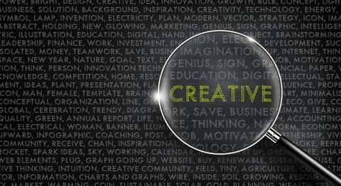 Word cloud and Creative word in yellow color on chalk board. Innovative ide.. イラスト素材